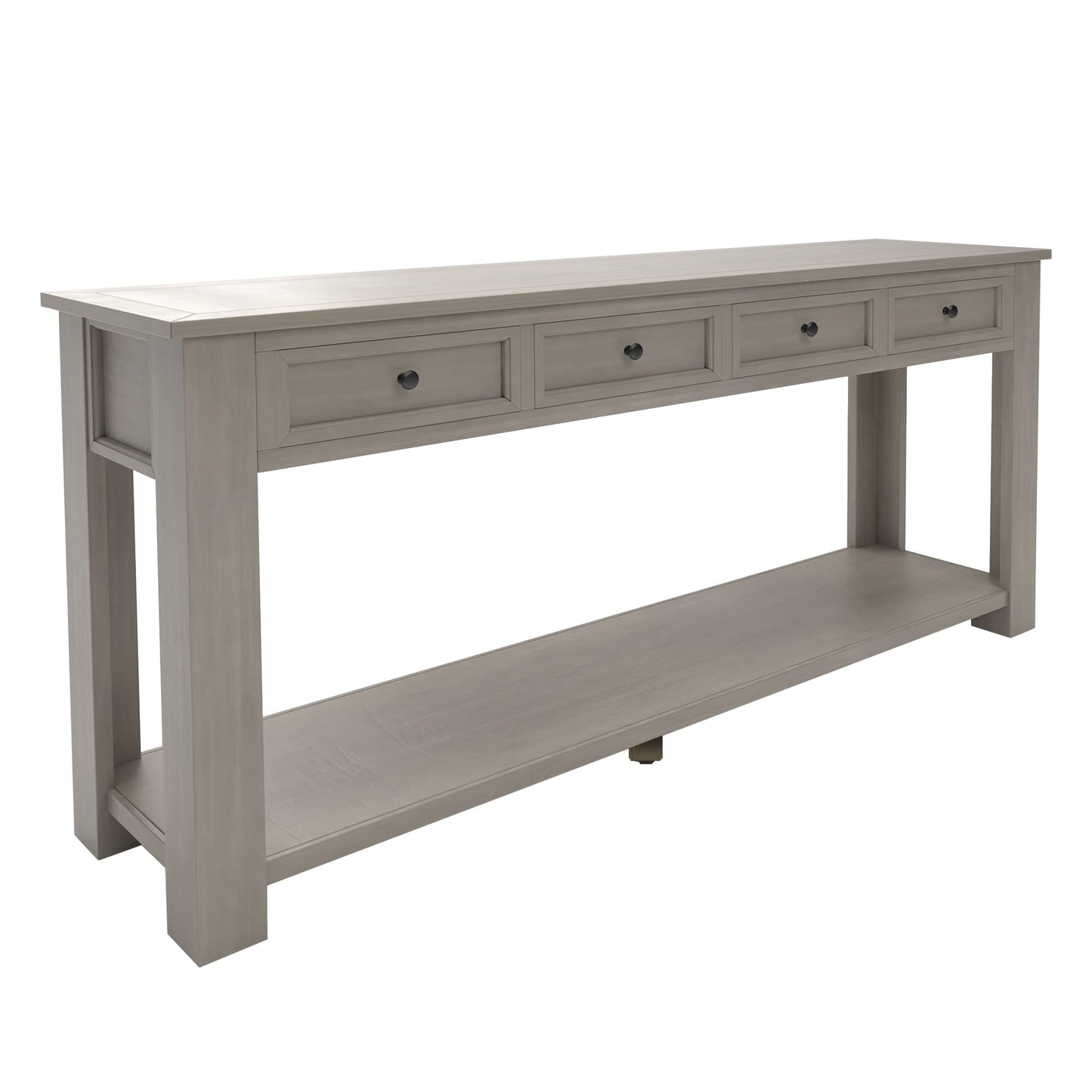 Jintop Solid Wood Console Sofa Table with 4 Drawers and Tabletop,Bottom Shelf for Entryway Hallway or Living Room,Space Saving,Easy to Assemble,Gray Wash,63" L×14" W×30" H