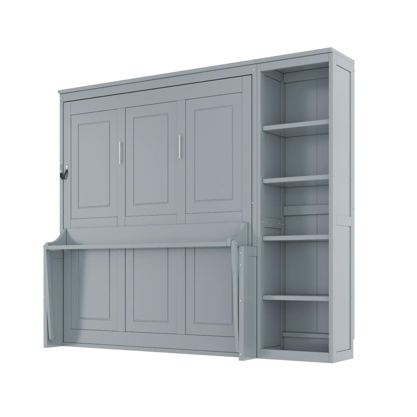 Ball & Cast Murphy Bed Chest Full Size,Hideaway Wall Bedframe with Desk and Bookshelf,Space Saving Cabinet Bed w/Shelf,Slat Support,can be Folded,Bedroom Furniture for Small Space,Gray