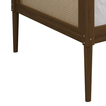 HOME DESIGN Elko Twin Daybed with Natural Wood Grain Frame and Rattan Accents, Solid Wood, Brown