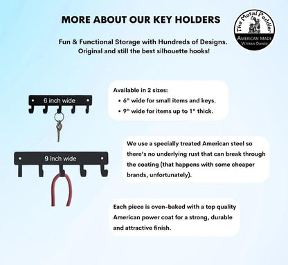 French Bull Dog Leash Hanger & Key Holder for Wall, Large 9 Inch Wide with 5 Hooks, Made in USA