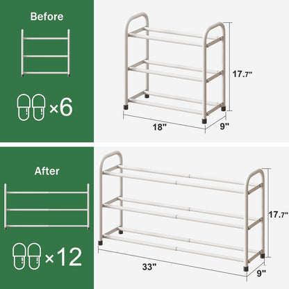 kiplant Closet, 3-Tier Closet, White Shoe Rack for Expandable Shoe Organizer for Metal Adjustable Black Shoe Shelf