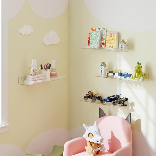 Dooiclear 15" Acrylic Floating Shelves - 4 Pack Wall Display Organizers for Home & Office Decor