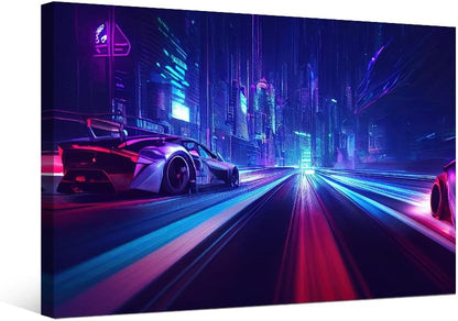 LSIUHWUWI Cyberpunk Style Pictures, Neon Streetview Night Paintings, Canvas Wall Art, 16X24 INCH Ready to Hang