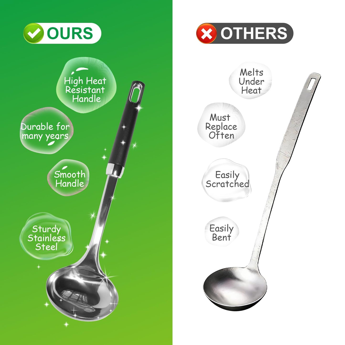 12" Stainless Steel Cooking Spoons Set & Serving Spoons Set with Heat-Resistant Handle, Slotted Spoon, Solid Spoon & Soup Ladle Kitchen Utensils Set for Effortless Home and Commercial Use, 3 Pack