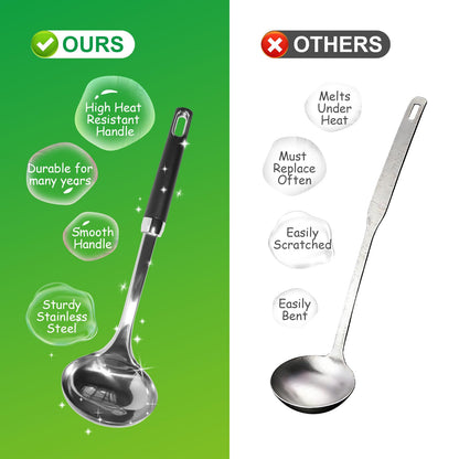 12" Stainless Steel Cooking Spoons Set & Serving Spoons Set with Heat-Resistant Handle, Slotted Spoon, Solid Spoon & Soup Ladle Kitchen Utensils Set for Effortless Home and Commercial Use, 3 Pack