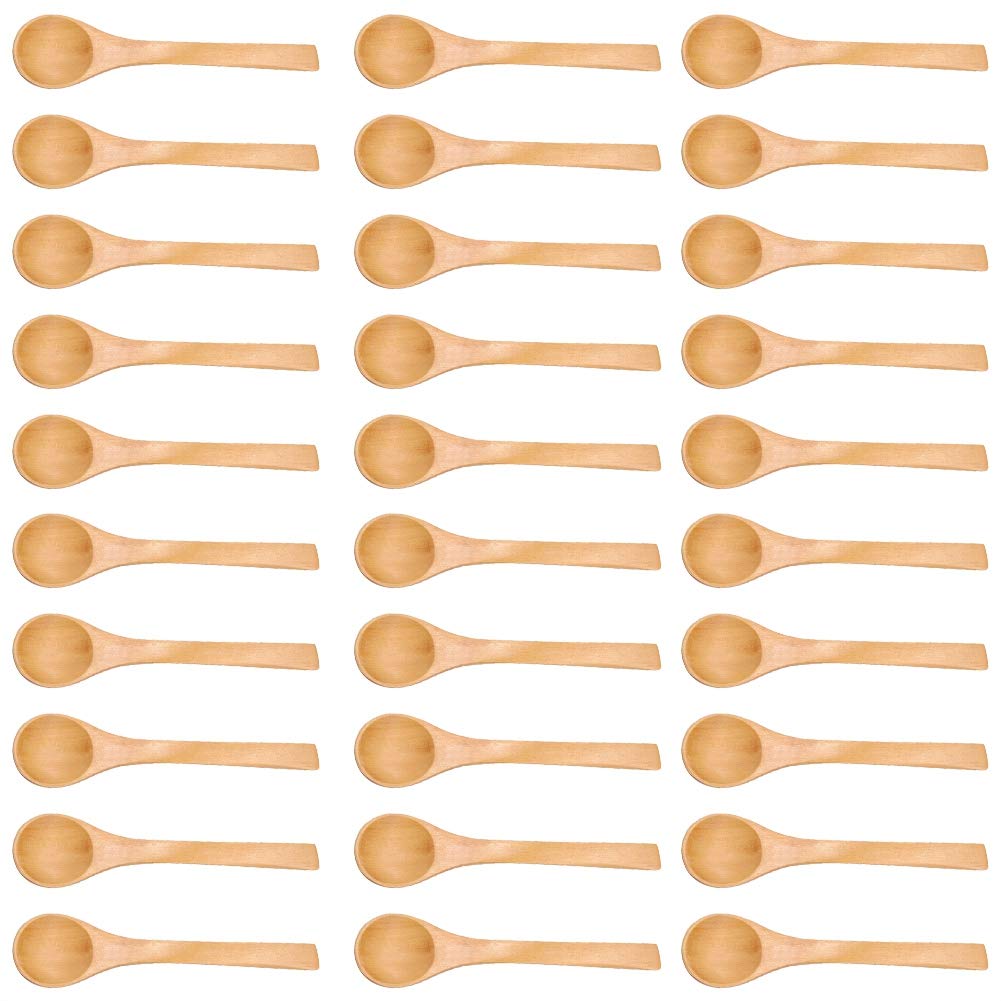 30Pcs Wooden Spoons for Cooking Dishwasher healthy Mini Spoon Eating Kitchen Condiment Tools Ice cream Sugar Honey Coffee Teaspoon(4.9inch)