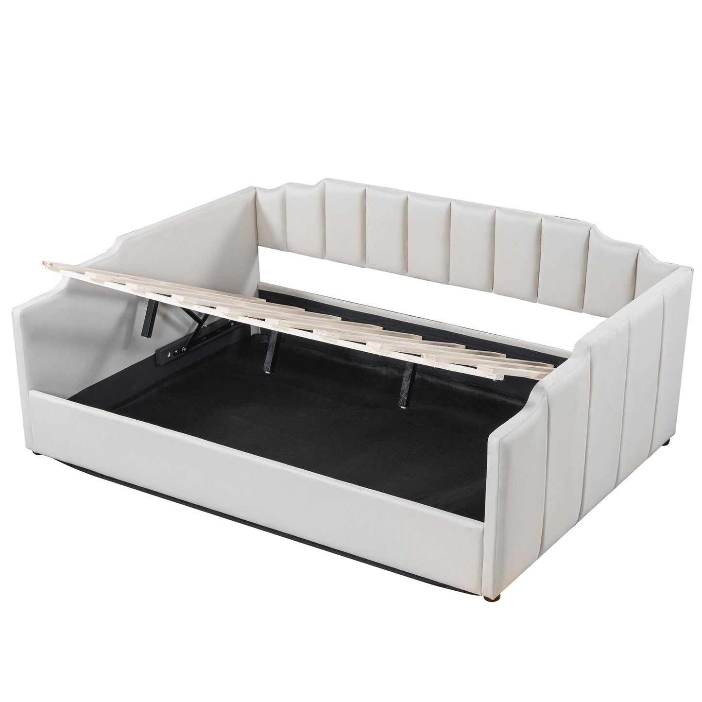 DNYN Full Size Upholstered Daybed for Bedroom,Guest Room,Lift Up Storage Bedframe w/Wood Slat Support,Space Saving Design, Beige