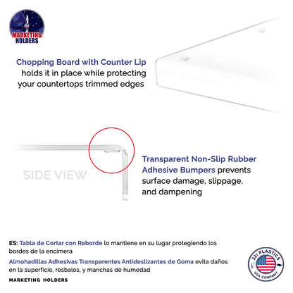 2 Pack Clear Acrylic Cutting Boards 3 Pieces 1" Lip and Rubber Anti Skid Bumpers Countertop Charcuterie Plate Restaurants Home or Commercial Kitchens Clear Durable Acrylic by Marketing Holders