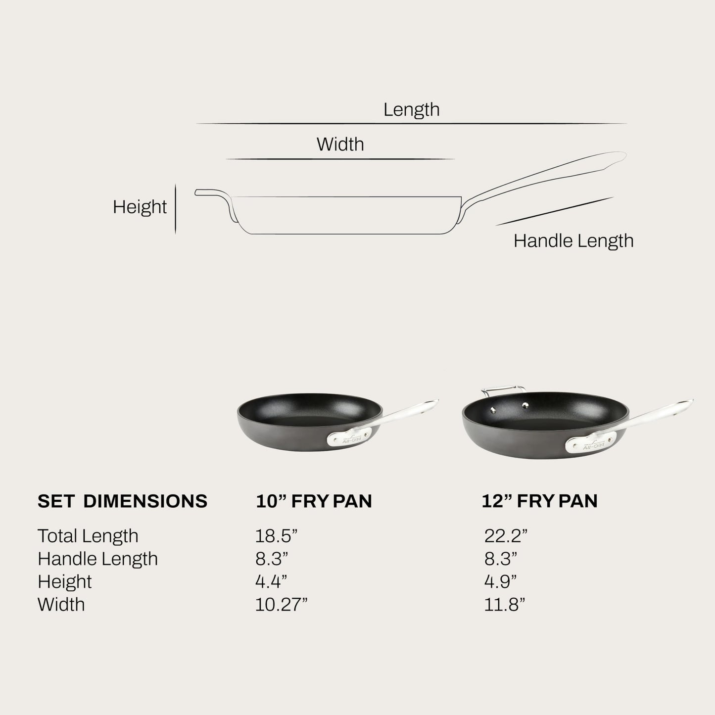 All-Clad E7859064 HA1 Hard Anodized Nonstick Fry Pan Cookware Set, 10 Inch and 12 Inch Fry Pan, 2 Piece, Black