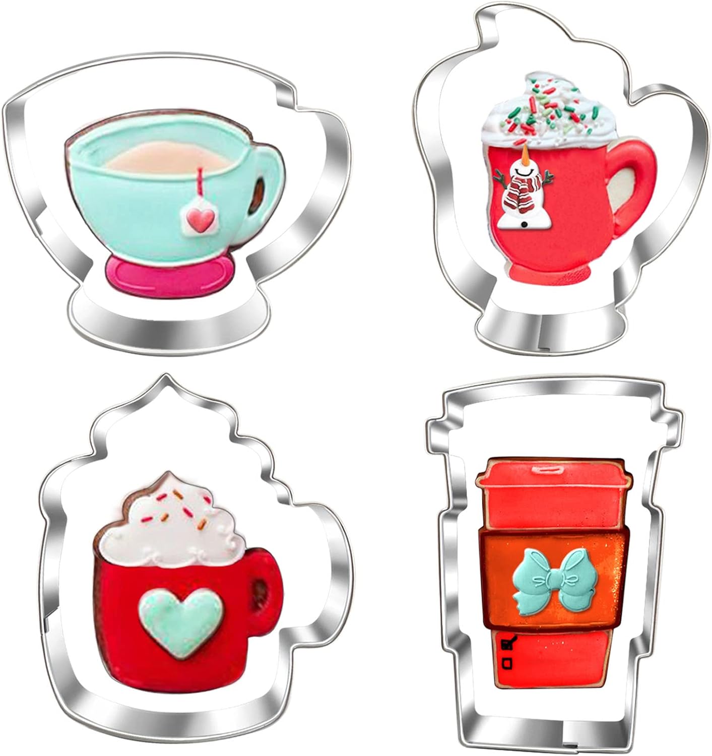 Large Coffee Cup Cookie Cutter Set - 4 Piece Coffee Mug, Hot Cocoa Mug, Teacup Cookie Fondant Biscuit Cutters
