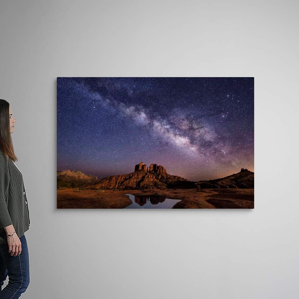 CANVAS ON DEMAND Milky Way and Moonlight Over Cathedral Rocks in Sedona, Arizona Canvas Wall Art Print by Scott Stulberg, Home Decor, Beauty, United States Artwork,60" x40in