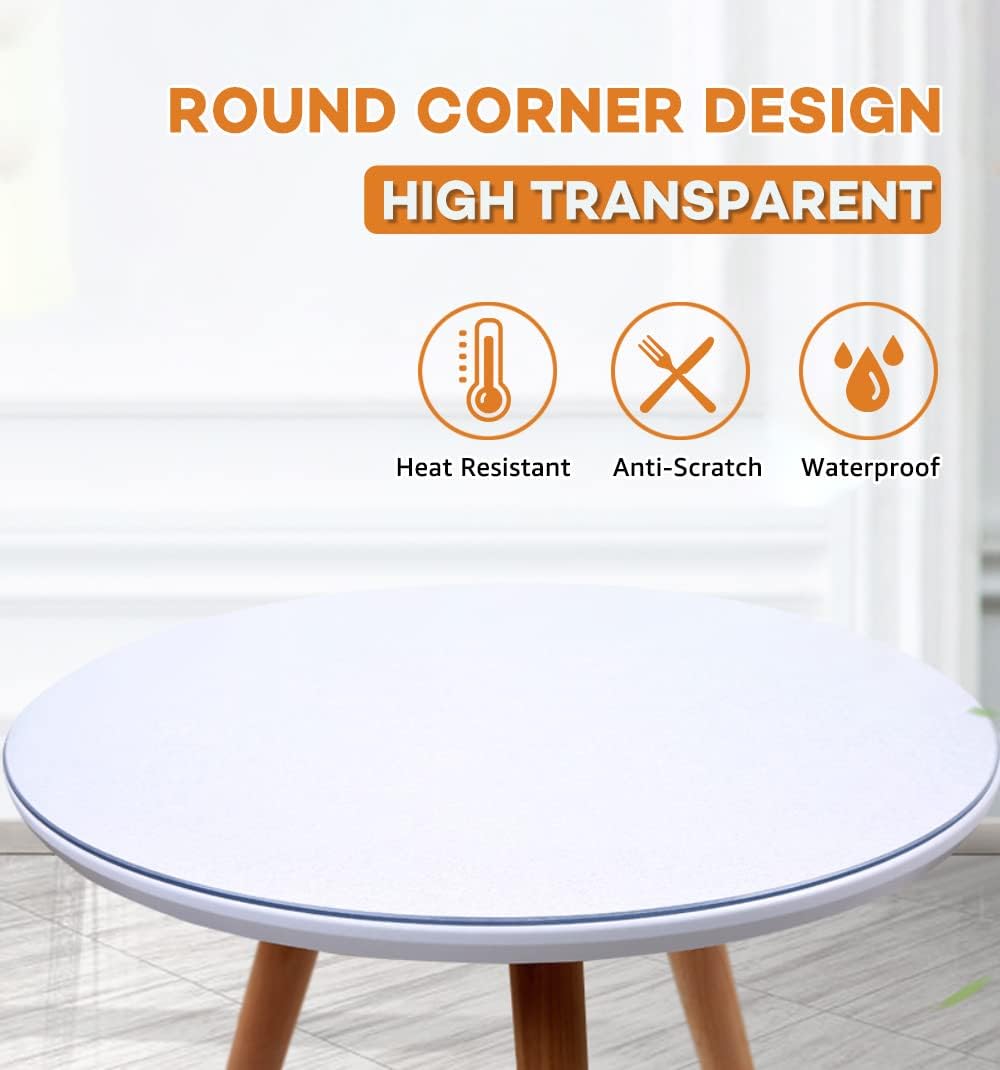 28 Inch PoPoTo Dia Clear Round Table Cover Protector Mat Sofa Side Dining Coffee End Tabletop Protector PVC Plastic