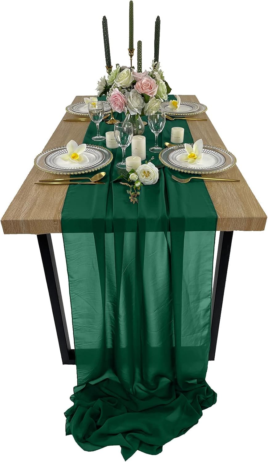 EHLDekol 10ft Chiffon Table Runners 27x120 inches, Romantic Sheer Wedding Table Runner for Bridal Party Decoration,
