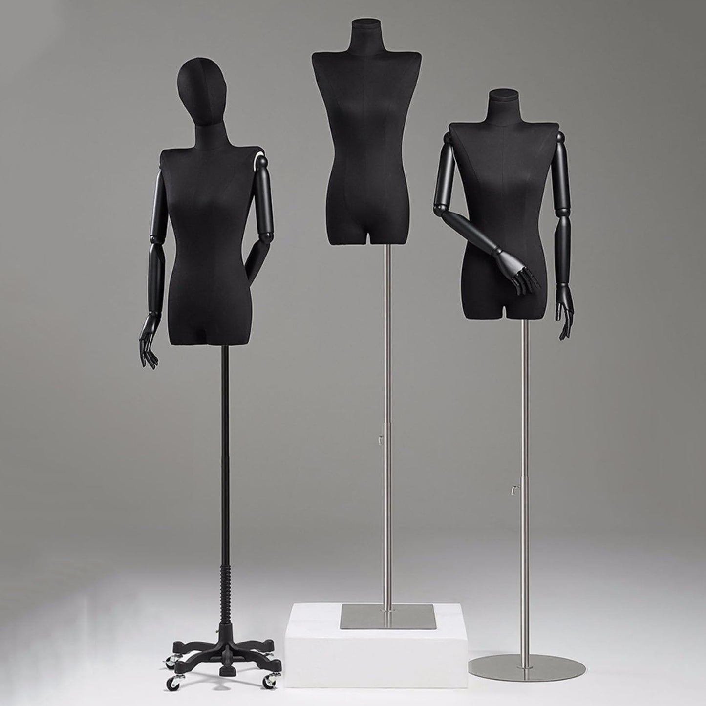 Adjustable Black Dress Form Mannequin with Metal Stand - Tailor's Dummy for Clothing & Jewelry Display, 3 Styles (C & Flax) - Ideal for Fashion Design, Retail & Sewing Projects