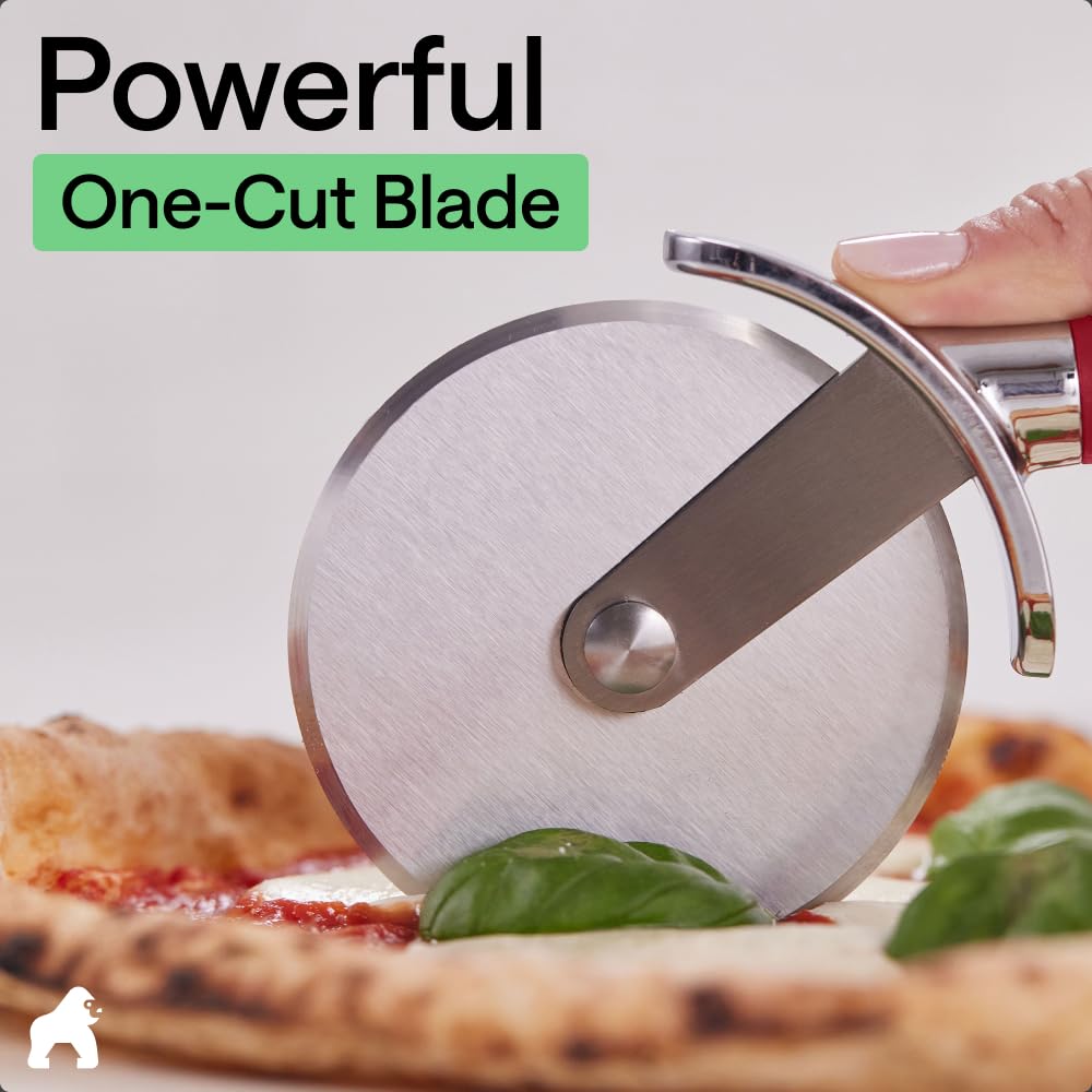 GORILLA GRIP Patented BPA-Free Large Pizza Cutter Wheel, 9 Inch, Extra Sharp Stainless Steel Blade, Slip Resistant Handle with Thumb Guard Protection, Slice Thick or Thin Pizzas, Pie, Pastries, Red