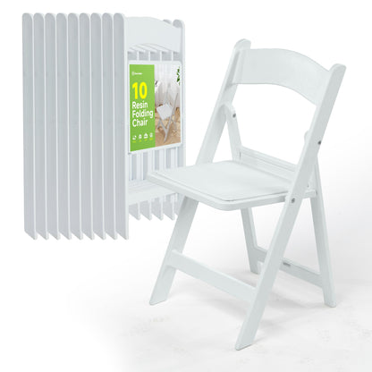 Real Relax White Resin Folding Chairs with Cushion - Comfortable Foldable Plastic Chair - Stackable Chairs with Padded Seats - Indoor/Outdoor Chairs for Events, 600lbs Capacity(10 Pack)