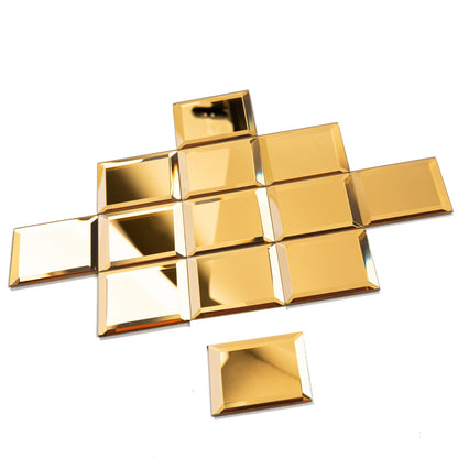 Diflart Peel and Stick Mirror Backsplash, Gold, 3x3 Inch, Beveled Mirror Square Kitchen Bar Wall Tile (2 Sq.ft, 32 Pcs)