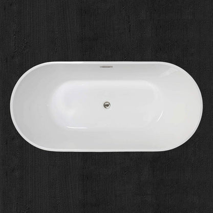 WOODBRIDGE 59" Acrylic Freestanding Bathtub Contemporary Soaking Tub with Brushed Nickel Overflow and Drain B0014B,White