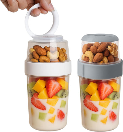 Vesalen 2-Layer 2 Pack) Reusable Parfait Cups with Lids & Spoon Leakproof Overnight Oats Containers, BPA-Free PP