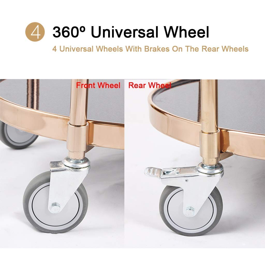 UPGENT 2 Tier Bar Serving Cart Table Kitchen Wine Storage Cart, Serving Trolley with Lockable Wheels for Home,Golden (Silver) (Gold) (Gold)