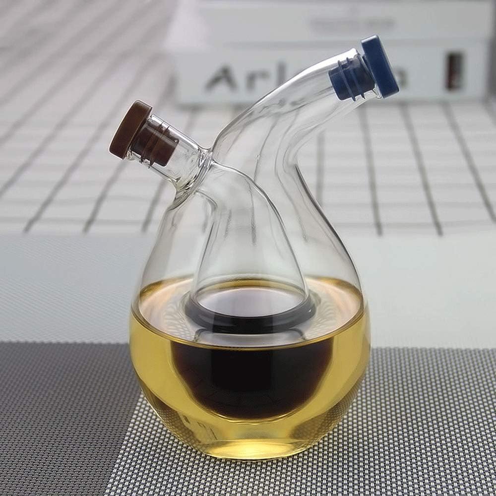 2 1 Clear Glass Oil and Vinegar Bottle, in Olive Oil Dispenser Cruet Bottles Double Pourer Spout Stoppers Kitchen