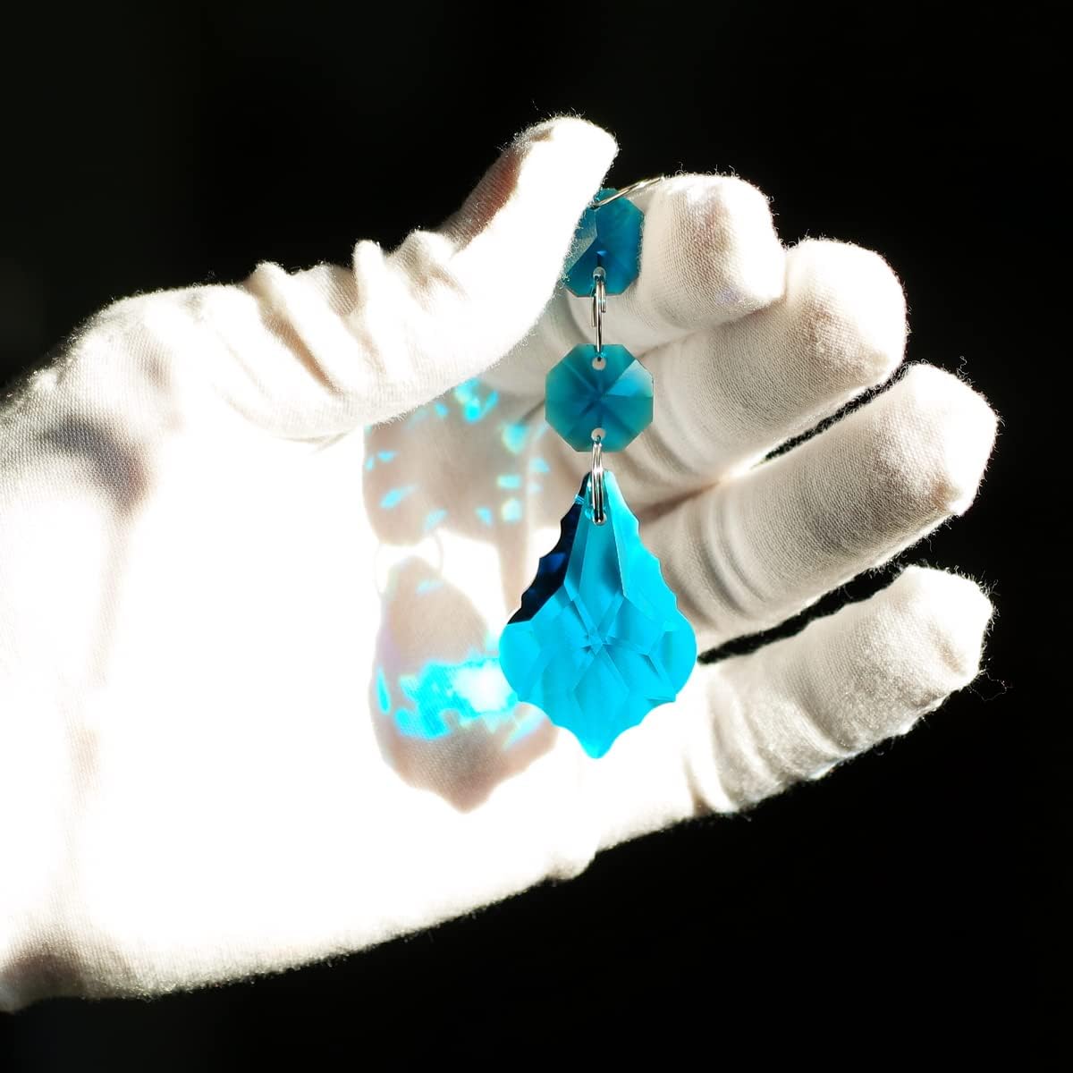 20pcs 38mm Crystal Maple Leaf Chandelier Prism Replacement Pendant Connected Glass Octagon Beads Chain for Chandelier