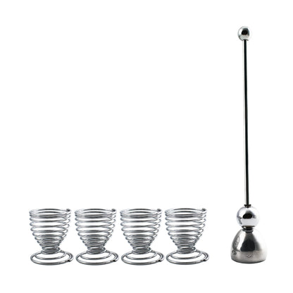 NEWLINE NY 5 PCS - 4 Spring Wire Egg Cup Holders and 1 Stainless Steel Topper Opener Set