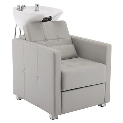 BarberPub Backwash Shampoo Station Chair, Adjustable Porcelain Ceramic Hair Wash Basin, Vacuum Breaker, Professional Shampoo Chair for Salon and Spa 9309 (Gray)
