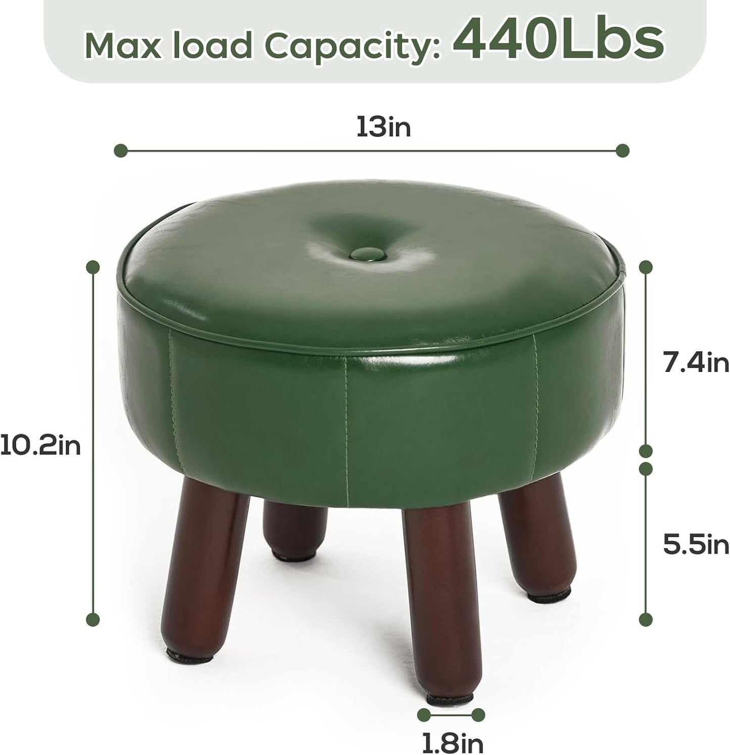 13in 13''L 13''W 10.2''H, oakvivo Small Foot Stool Ottoman, Round Faux Leather Foot Rest for Couch, Under Desk Pouf