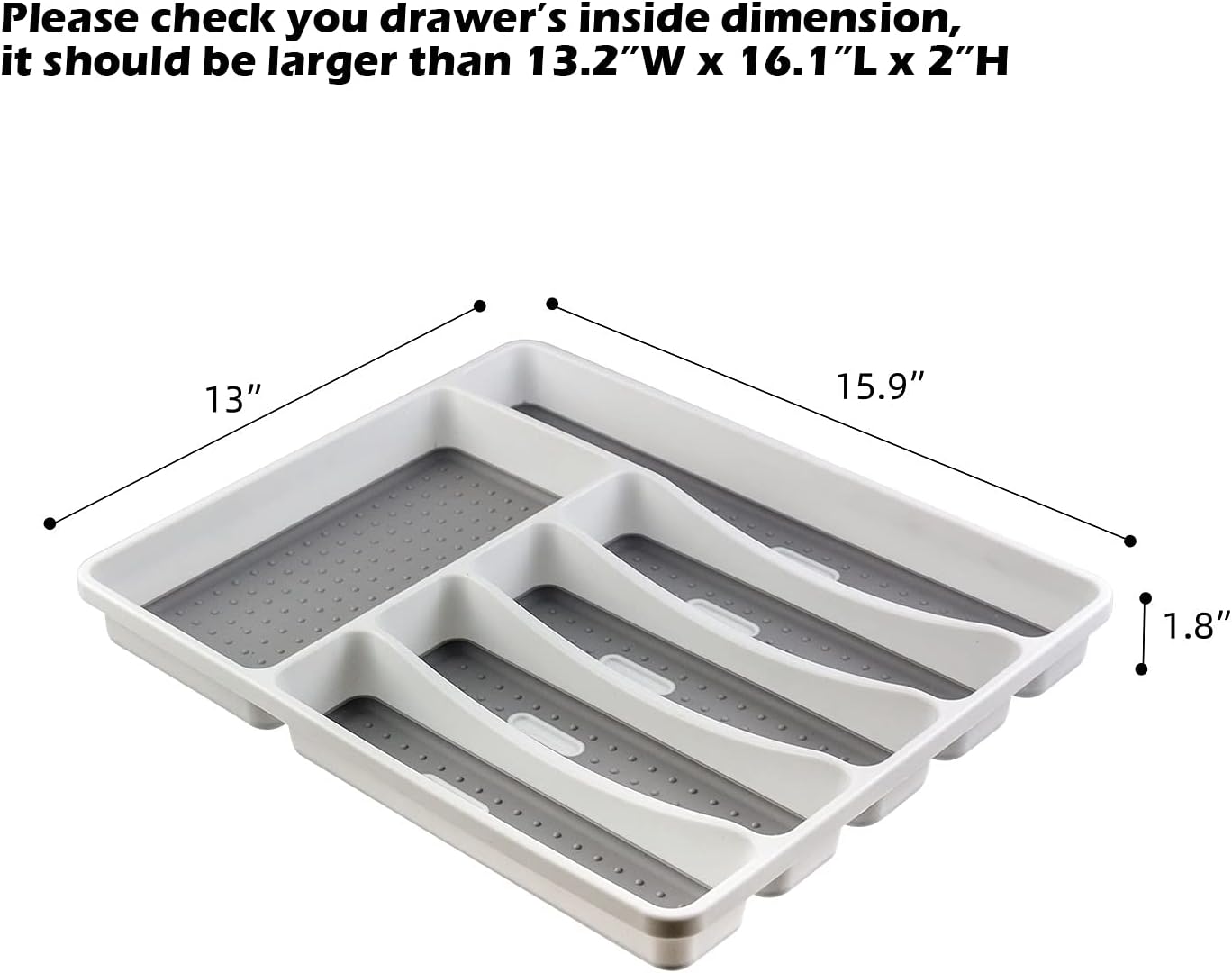 LeMuna 6 Compartment Silverware Organizer Tray for Drawer, Kitchen Drawer Organizer with Soft Grip Lining and Non-Slip