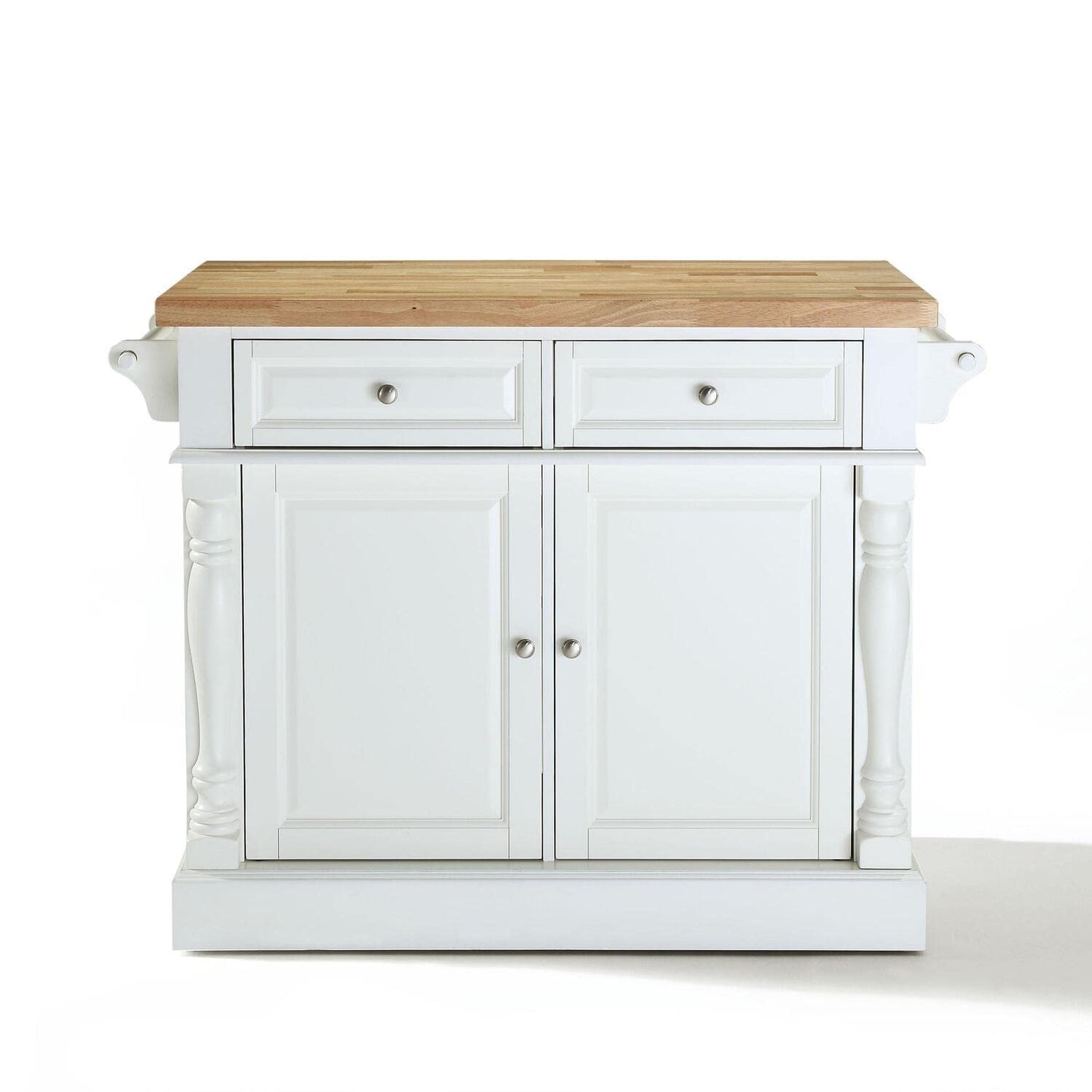 HomeStock Butcher Block Kitchen Island with Storage - Natural Wood Top, Portable Cart