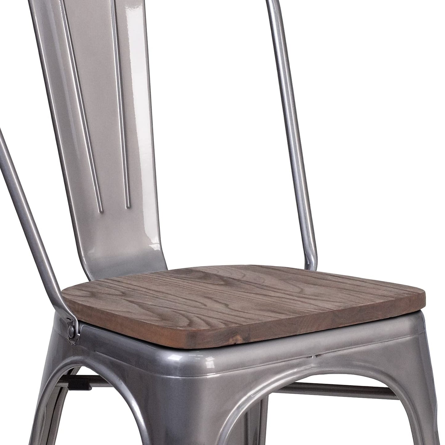 Flash Furniture Lincoln 4 Pack Clear Coated Metal Stackable Chair with Wood Seat