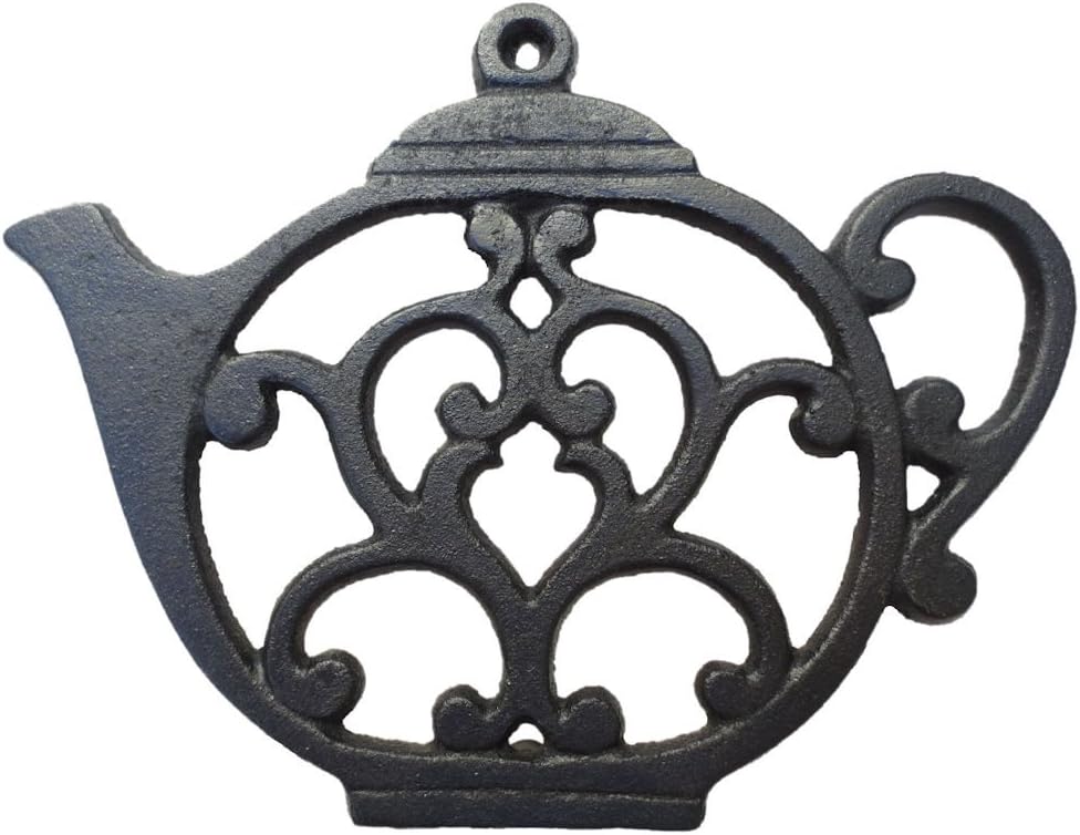 Teapot Cast Iron Trivet for Hot Pots, Kitchen & Dining Table, Black, 8 by 6.1 Inches, Gift for Home Decor