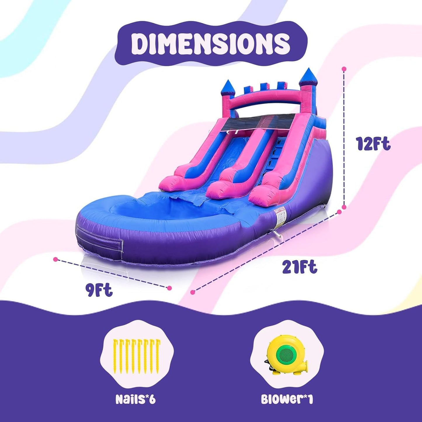 Water Slide Inflatables Rental Grade Adult Water Slides, with Blower&Pool 21x9x12FT Large Waterslides for Kids & Adults, Summer Waterslider Inflatables Backyard Outdoor - All Commercial PVC Made