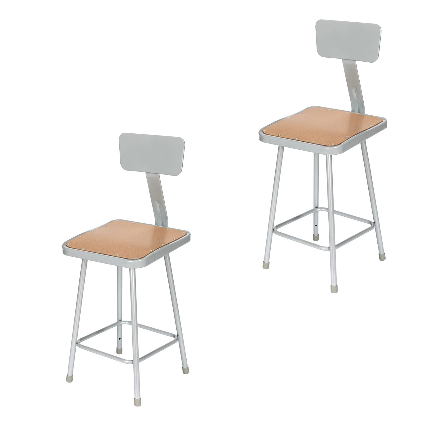 OEF Furnishings OEF6324B/2 Premium Commercial-Grade All-Purpose Square Stool with Backrest (24-inch Height, Gray Frame, Masonite Wood Seat, 2-Pack)