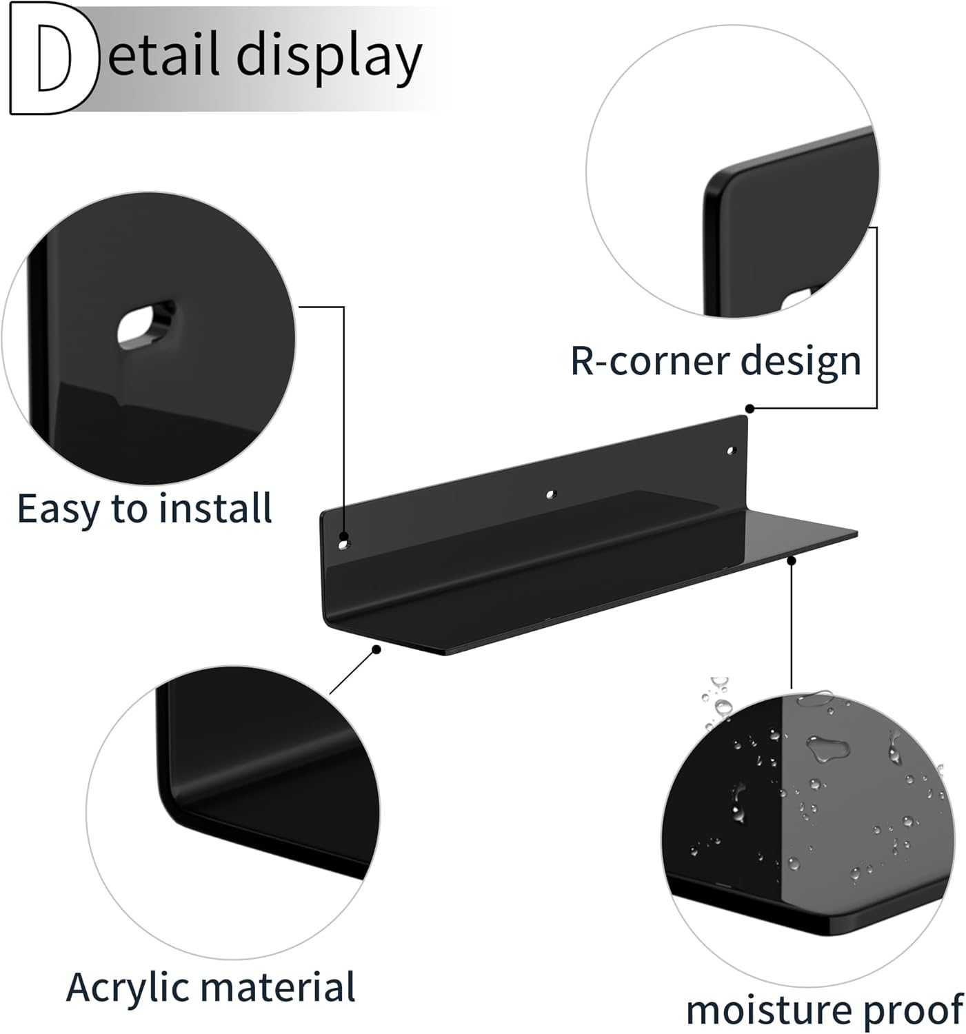 16 Inches 2 Pack, 4'' Sezanrpt Black Acrylic Wall Shelves L Shape Floating Shelf, Acrylic Corner Shelf for Model Car