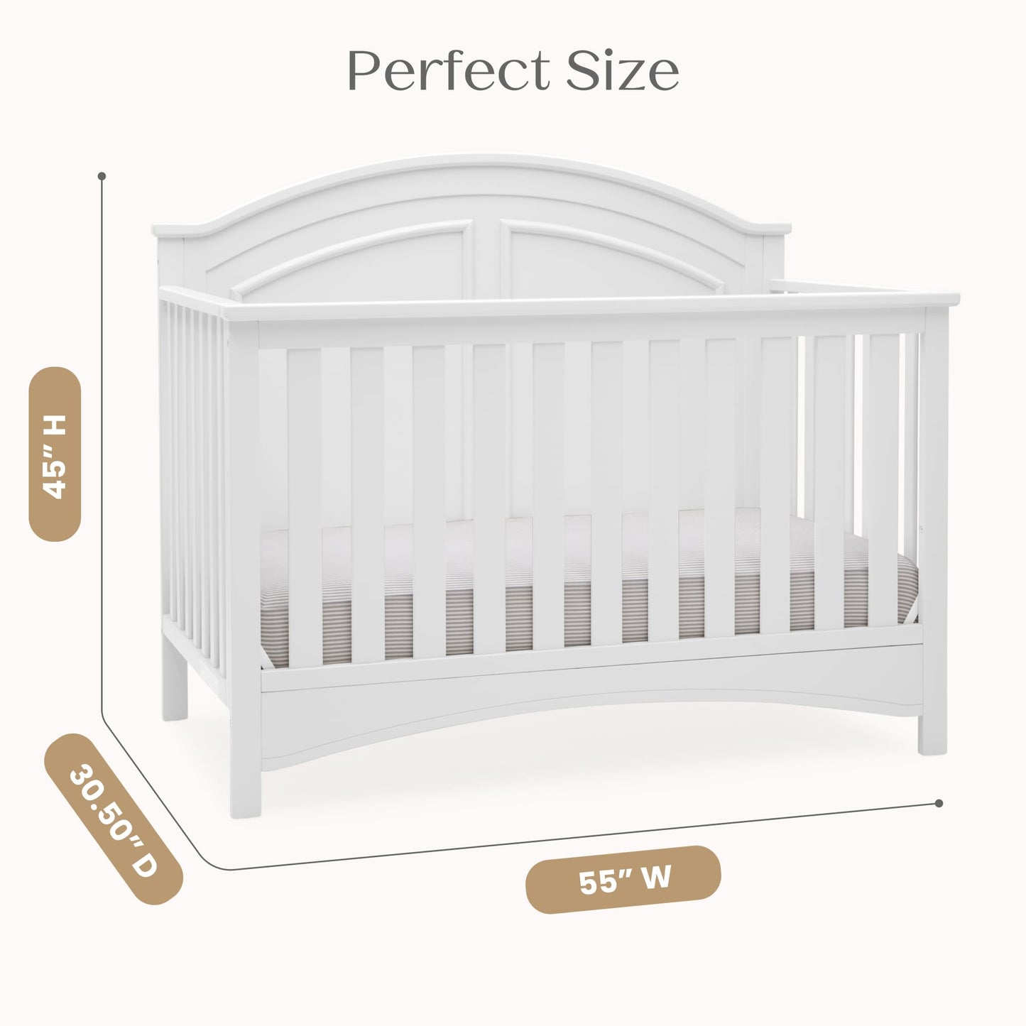 Delta Children Perry 6-in-1 Convertible Crib - Greenguard Gold Certified, Bianca White