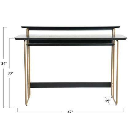Main + Mesa Pacifica Mid-Century Modern Computer Desk with Genuine Wood Veneer and Rounded Metal Detail for Boho Bedroom, Home Office, and Study