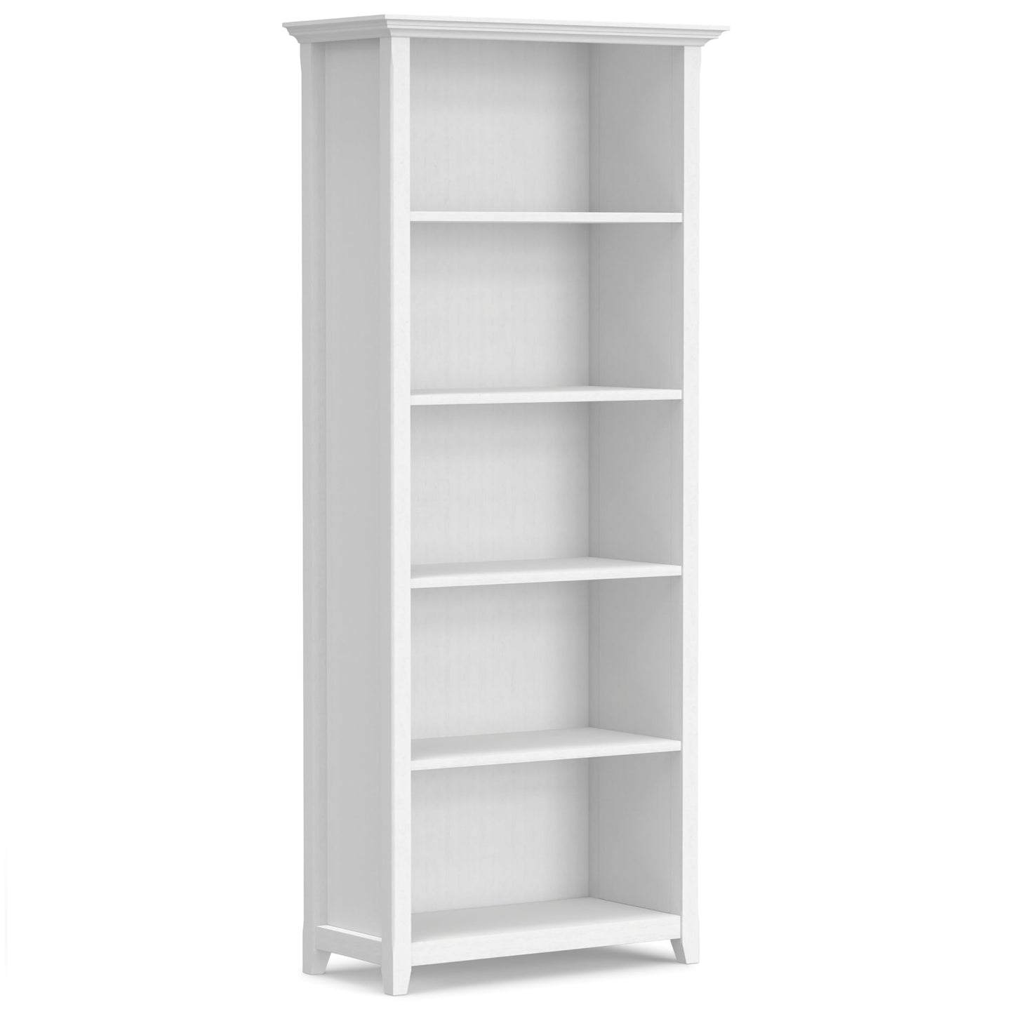 SIMPLIHOME Amherst Bookcase - 70 inch Tall 5-Shelf Solid Wood Bookshelf in White, Transitional Storage for Living Room, Study Room or Office with Adjustable Shelves and Tapered Legs