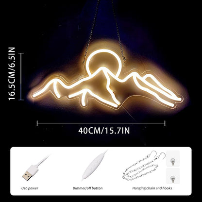 LED Decorative Lights USB Mountains Sunrise Sunset Led Neon Signs Home Decoration Wall Art Holiday Gift Brightness Adjustable 16.5''x11.8''