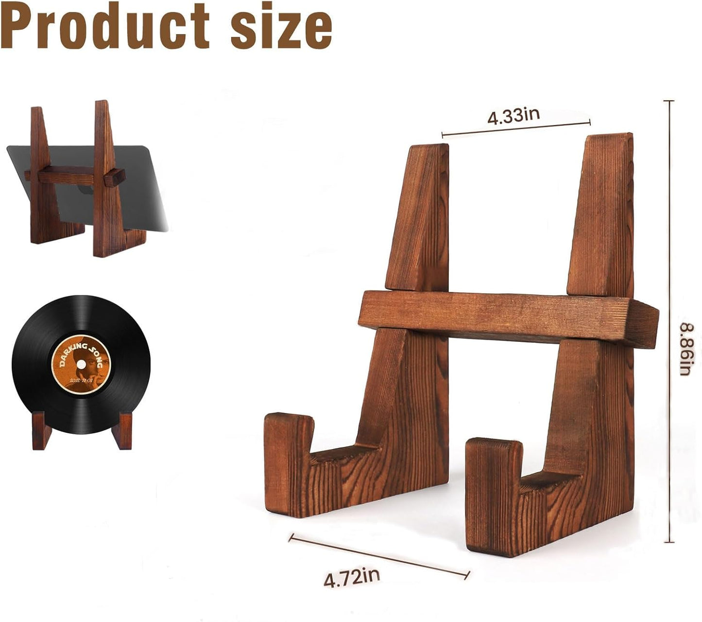 Cookbook Stand for Kitchen - 8.8 Inch Wooden Holder for Kitchen Counter, Multifunctional Rustic Brown Recipe Book Stand.