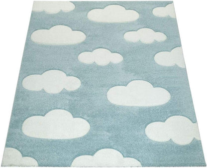 2'8" 4'11" Paco Home Modern Kids Rug with Clouds in Blue Pastel for Nursery, Size: x