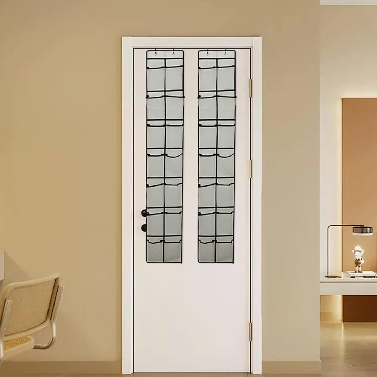 Over The Door Shoe Organizer, 14 Large Mesh Pockets Hanging Shoe Rack for Closet, Gray, 2-Pack