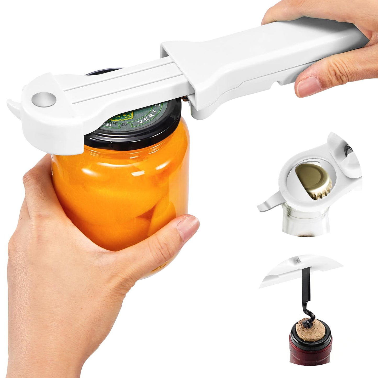 Banyaa 7-in-1 Jar Opener for Seniors – Magnetic adjustable Jar Opener & Bottle Opener for Arthritis, Weak Hands, Easy-Grip Kitchen Lid Opener Gadgets (Off-White)