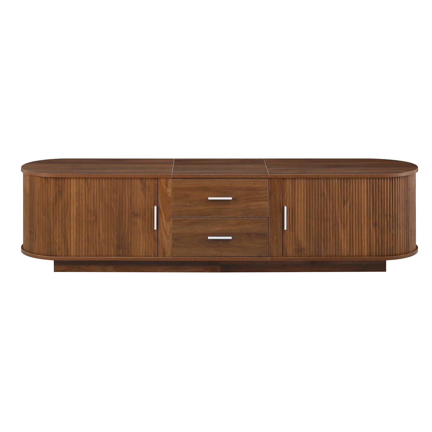 Merax 70.8" Fluted TV Stand for 65-70 Inch TVs, Modern Wood Entertainment Center with Sliding Doors, Storage Drawers, Rounded Corners, Easy-Clean Media Console Cabinet, Antique Brown