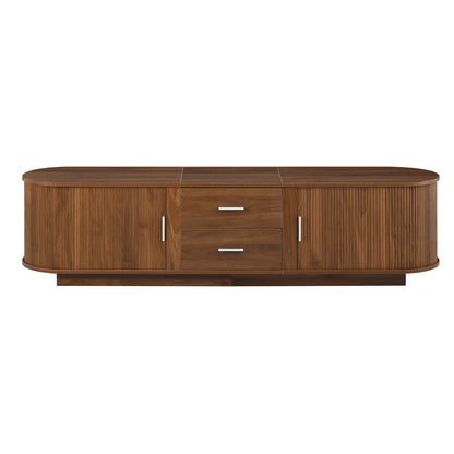 Merax 70.8" Fluted TV Stand for 65-70 Inch TVs, Modern Wood Entertainment Center with Sliding Doors, Storage Drawers, Rounded Corners, Easy-Clean Media Console Cabinet, Antique Brown