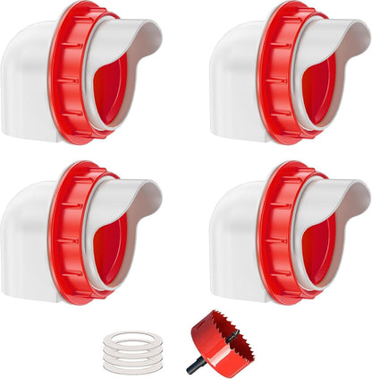 4 1 ZenxyHoC Chicken Feeders No Waste, DIY Automatic Poultry Feeder Ports Hole Saw with Covers Gravity Feed Kit