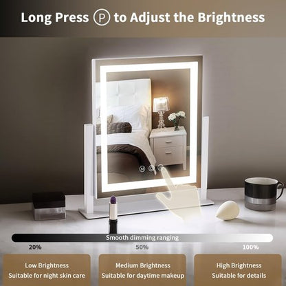 homtang Lighted Makeup Mirror with Smart Touch, 3 Color Modes & Stepless Dimming, for Desk Bedroom Dressing Room, LED Vanity Mirror 13.2" H x 11.2" W
