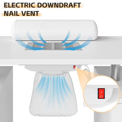 PeacefulHues Manicure Table Nail Desk, Nail Station with Electric Dust Collector, Wrist Rest and Storage Drawers Cabinet, Beauty Salon Workstation for Nail Tech, White