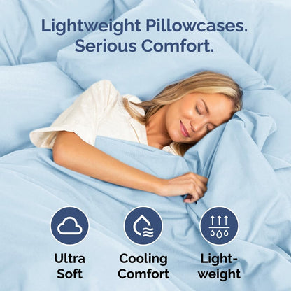 Skiennix Queen Pillow Cases Set of 2 - Ultra Soft Hotel Quality - Wrinkle Free & Stain Resistant - Sky Blue